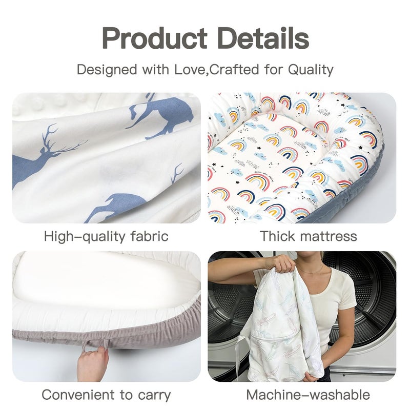 Bubbyhuts Baby Lounger-Breathable and Soft Organic 100% Cotton, Portable Infant Lounger with Removable Lounger Cover, Floor Lounger for Newborn - Grey Crown - Image 4